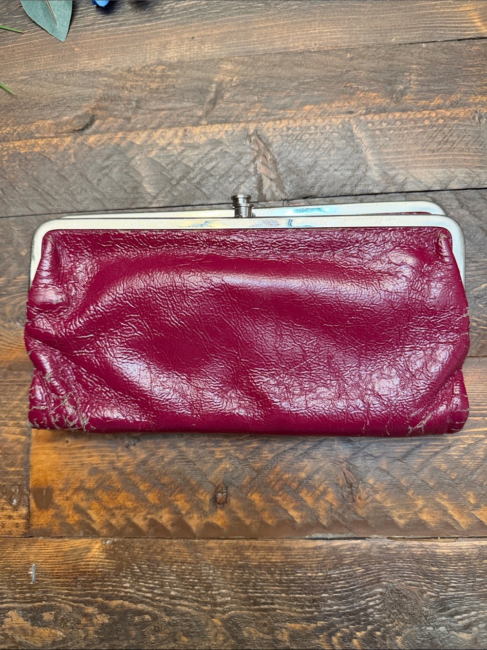 HOBO Lauren Double Frame Clutch Wallet Burgundy Berry AS IS - Picture 5 of 12